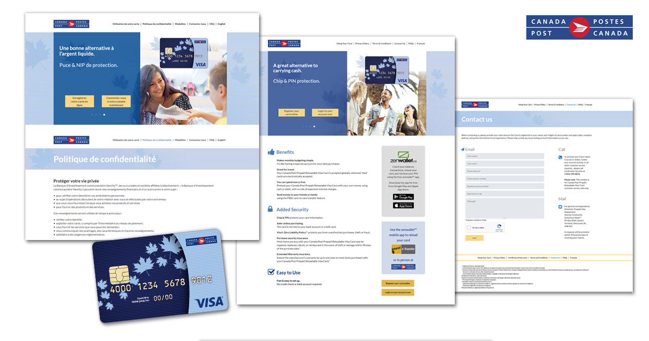 Canada Post - Prepaid Reloadable Visa bilingual website